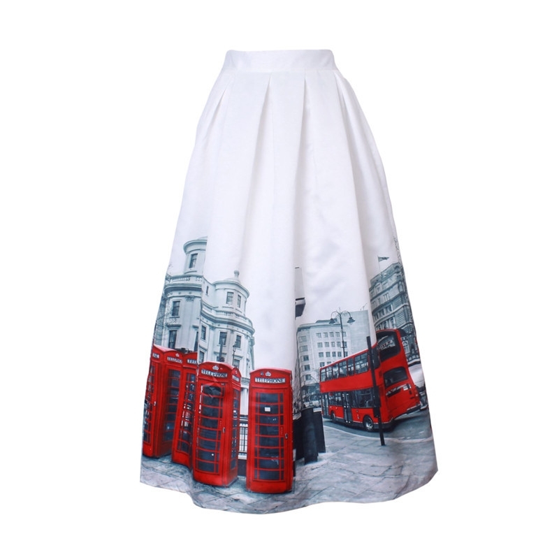 Skirts 23 Patterns Maxi Women Fashion Satin Flared Long Vintage Retro Rose Floral Print Pleated SK064 210621