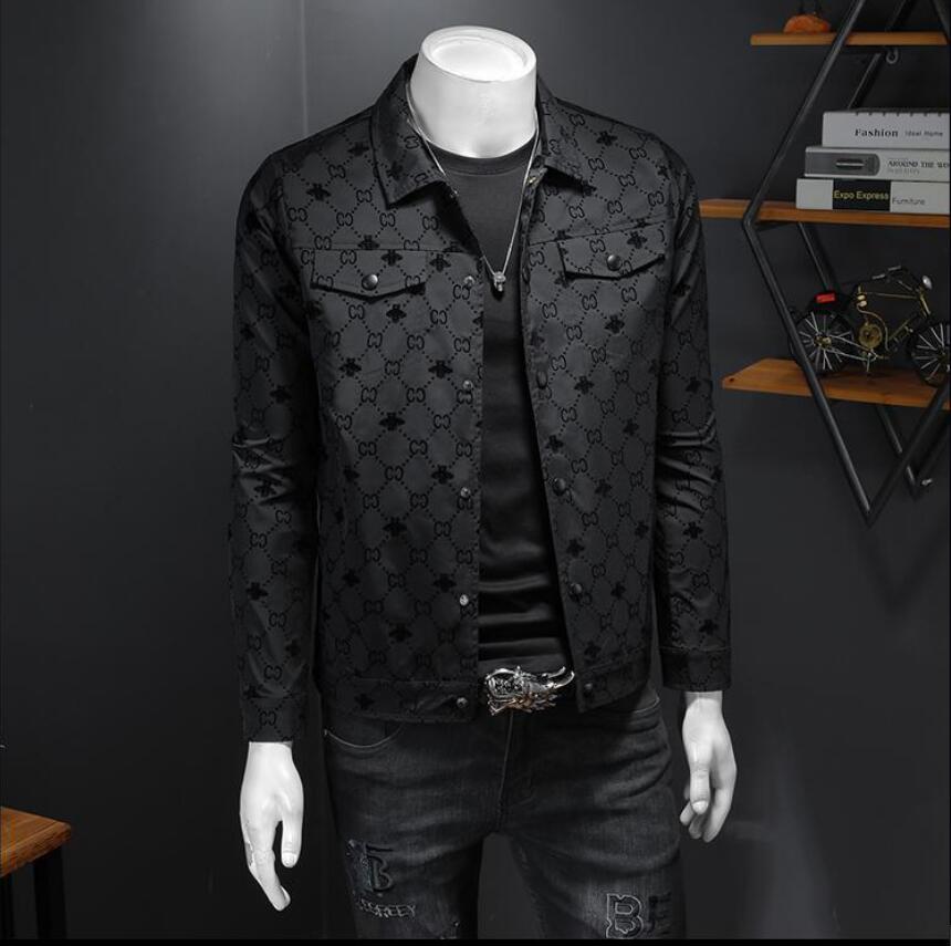 autumn new men039s jacket Korean slim fit Lapel print European Station Youth jacket trendy men039s jacket