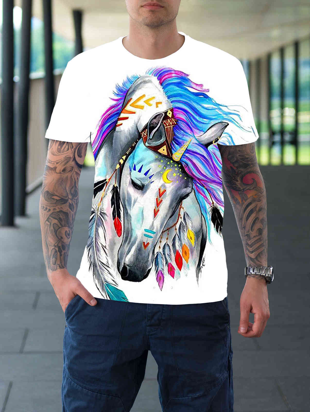 3D Horse Print T Shirt for Boy Comfort eens Summer Funny Animal op Short Sleeve Girl Fashion ops 210629