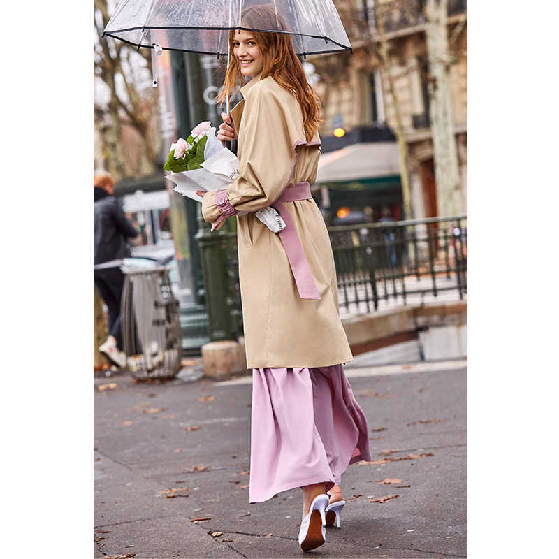 Lapel Trench Coat Spring Women Solid Patchwork Loose with Belt Female Long Jackets 11930064 210527