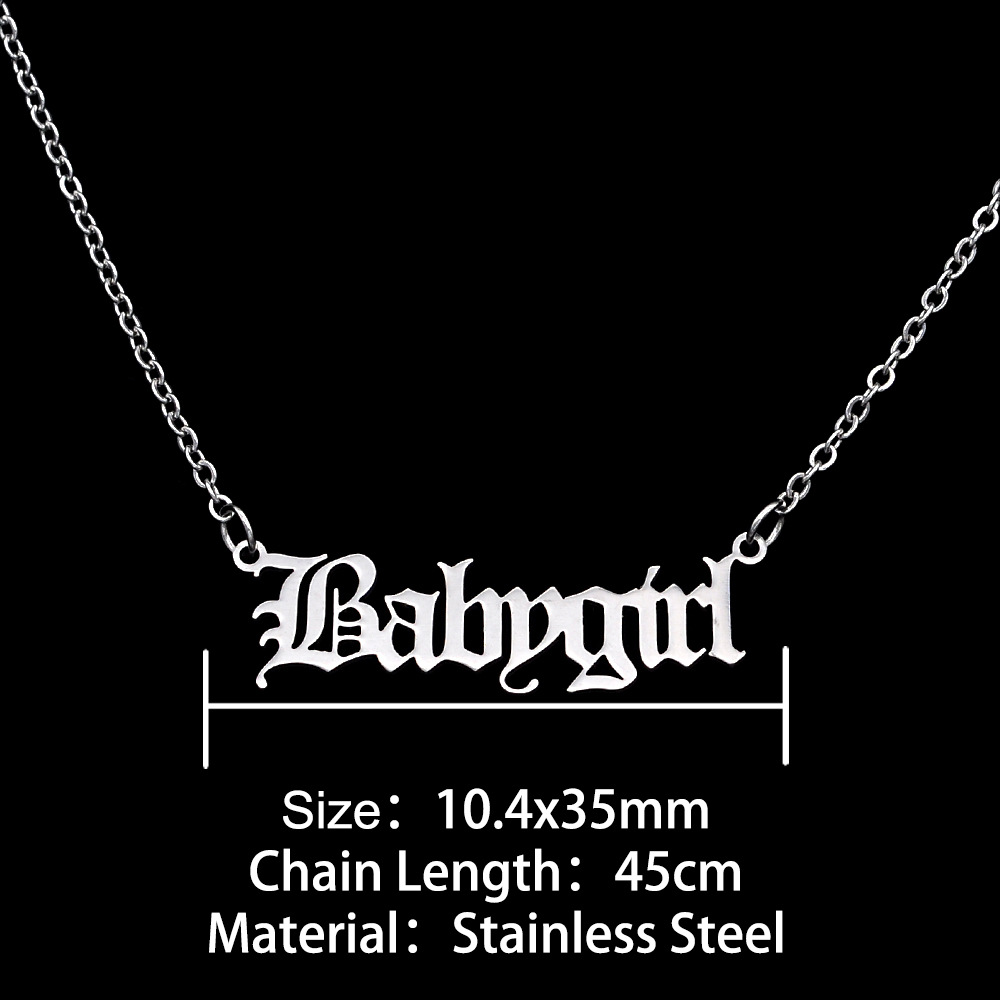 30PCS Old English Letter Word Babygirl Necklaces Stainless Steel Initial Alphabet Name Logo Pendant Charm Chain Minimalist Collar Choker Jewelry for W