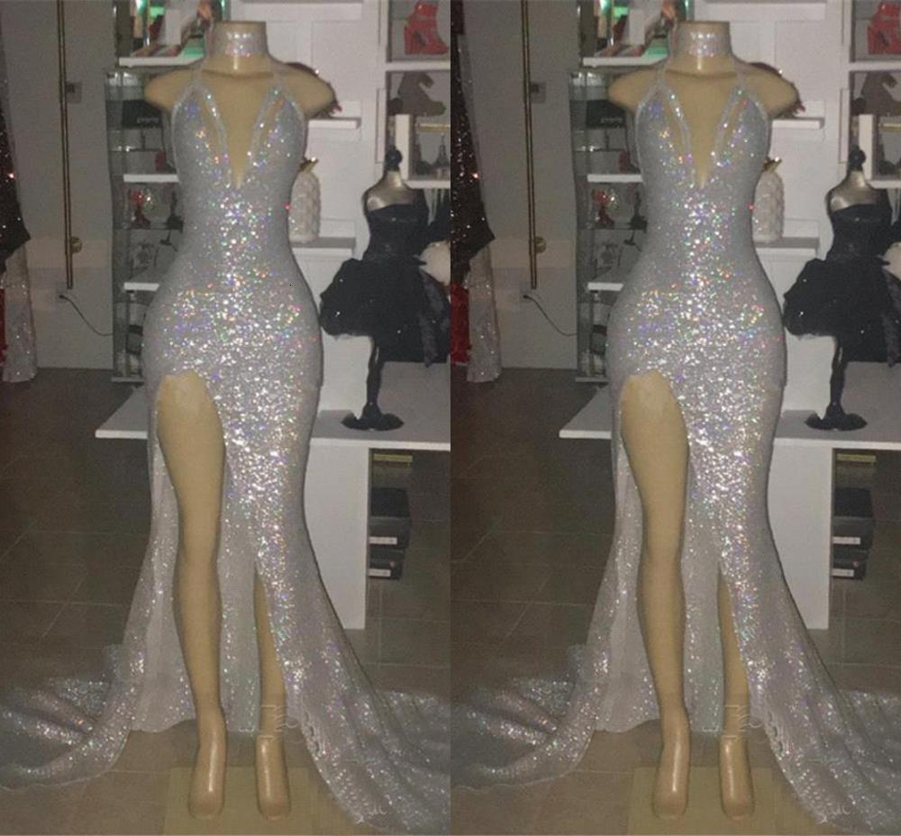 2021 New Sparkly Sier Mermaid Prom Es Long Halter Neck High Side Split Evening Party Wear Formal Vestidos 256i 
2021 New Sparkly Sier Mermaid Prom Es Long Halter Neck High Side Split Evening Party Wear Formal Vestidos 256i