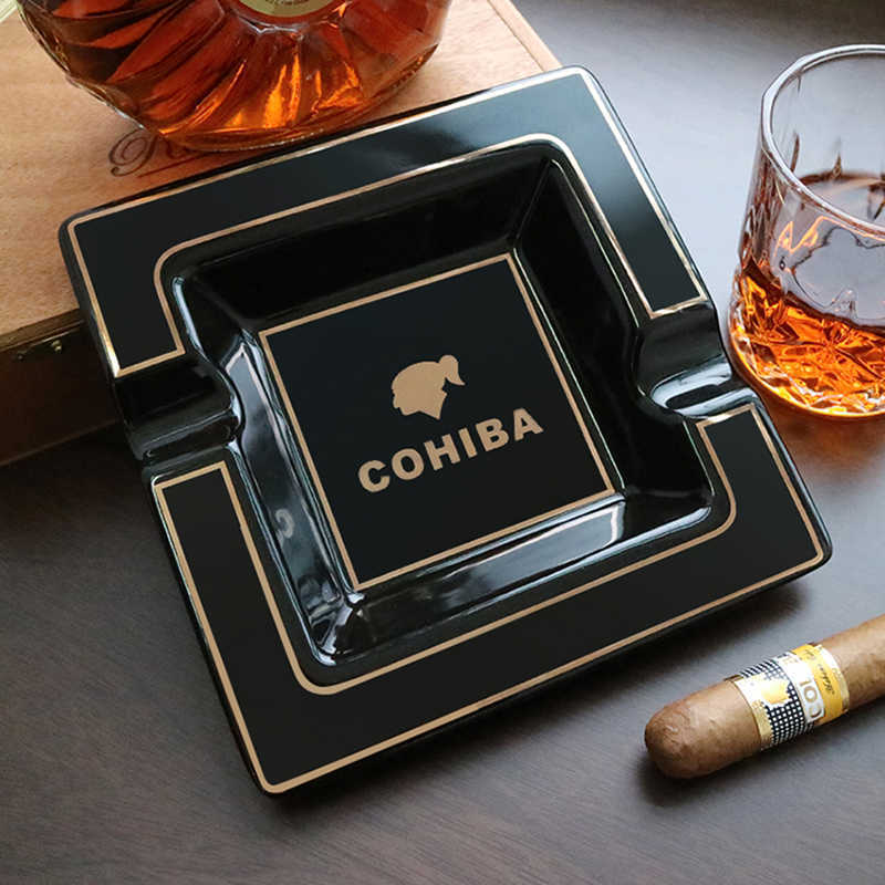 

COHIBA Classic Ceramic Cigar Ashtray Home Cigar Holder Gadgets Portable Travel Ash Slot Tobacco Cigarette ing Accessories 210724