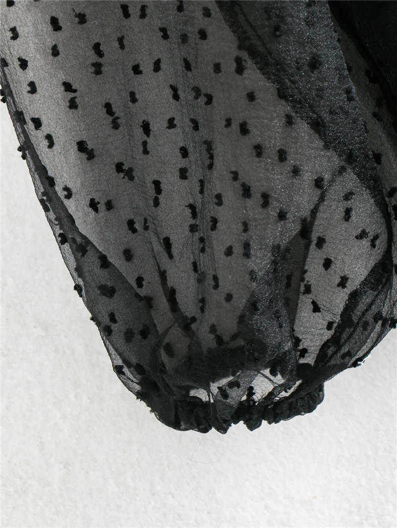 EXQJ Elegant Women Transparent Puff Sleeve Shirts Fashion Ladies Black Polka Dot Tops Sweet Female Chic Patchwork Blouses 210527