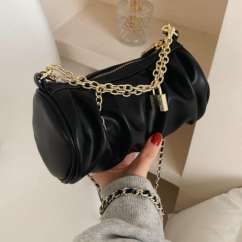 Luxury Chain Designer Cylindrical Crossbody Bags for Women 2021 PU Leather Pleated Shoulder Bag Female Messenger Handbags 7065, Black
Luxury Chain Designer Cylindrical Crossbody Bags for Women 2021 PU Leather Pleated Shoulder Bag Female Messenger Handbags 7065, Black