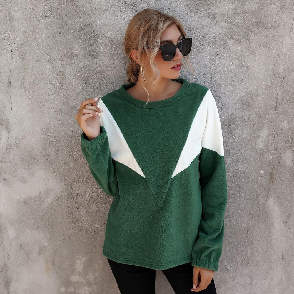 BornToGirl Autumn Winter Women's Loose Round Neck Long Sleeve White Red Green Hoodies Sweatshirt 201028