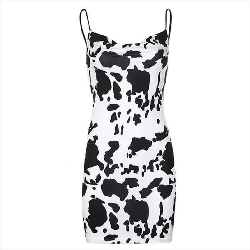sleeveless milk cow printed womens dress mini sling backless slim clubwear 6xda, Black;gray