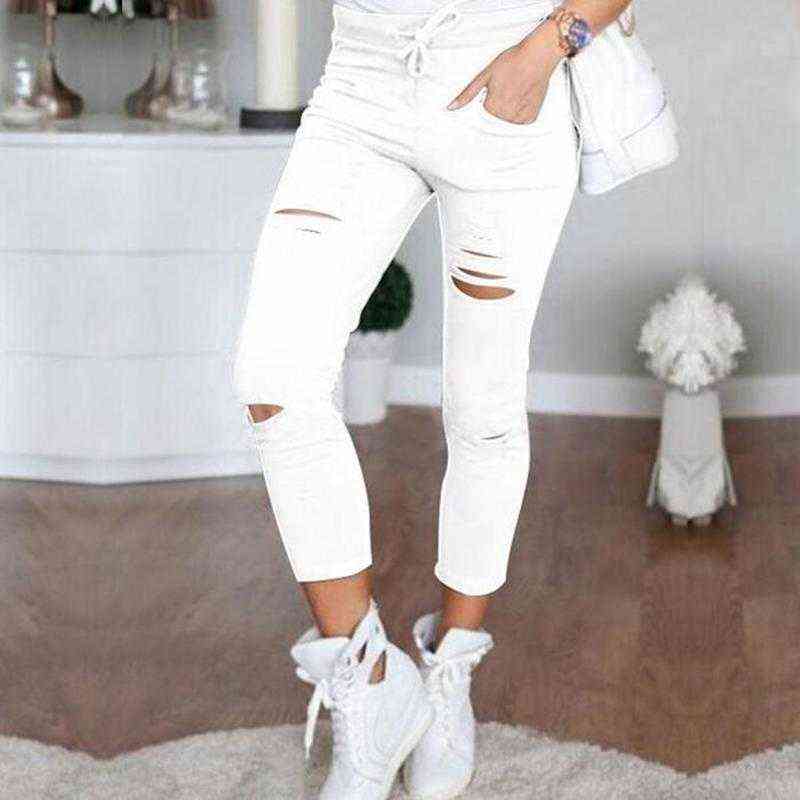 Fashion Streetwear Leggings Womens Skinny Slim Ripped Pencil Pants Jeggings Stretchy Distressed Jeans Casual 211129