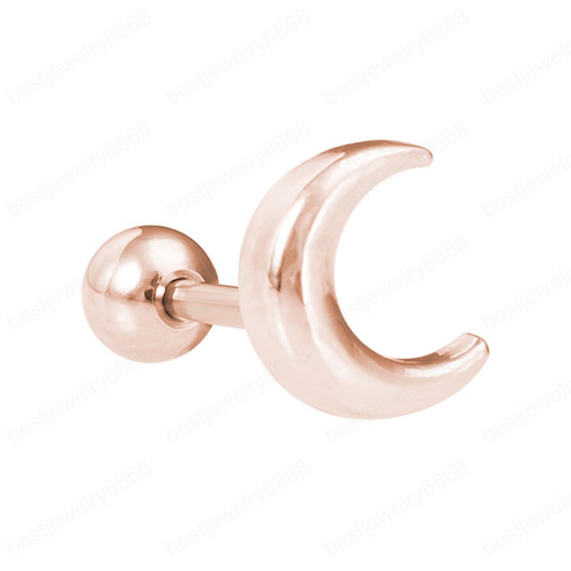 Moon Cartilage Stud Earring for Women Helix Piercing Stainless Steel Conch Ear studs Tragus Earrings Jewelry