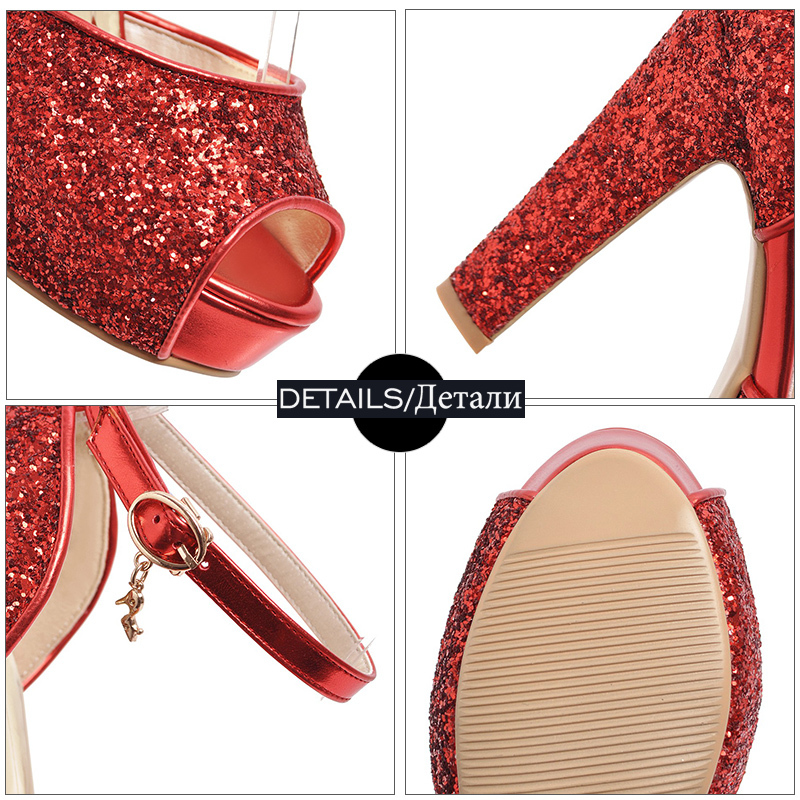 WETKISS Summer High Heels Sandals Women Bling Peep Toe Ankle Strap Footwear Silver Platform Sandals Wedding Shoes Female 210309