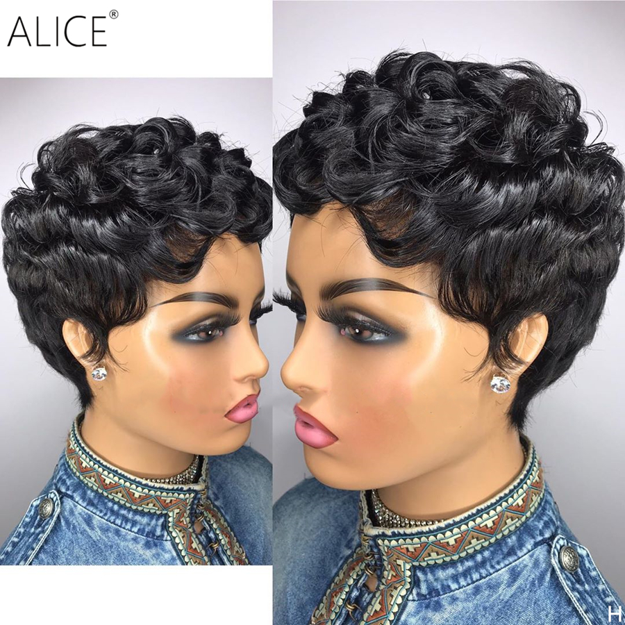NEW short Pixie Curly none Lace Front Human Hair Wigs With Baby Hair 8'' 150% 180% Density Brazilian Remy Hair Wig For Women