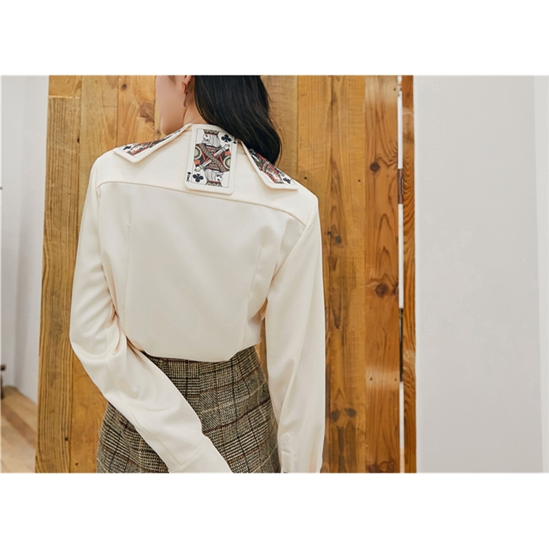 Women Blouse Shirt Female New Spring Special King Card Print Collar Shirts Cool Woman Tops Ladies Party Long Sleeve Shirts NS634 210225