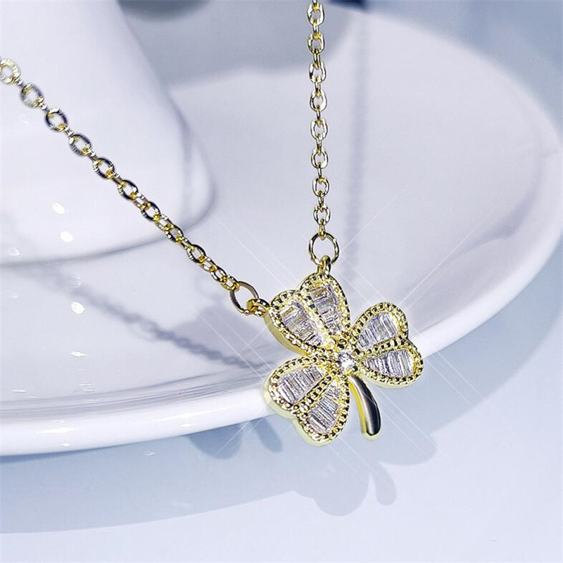 Choucong Brand New Classical Luxury Jewelry 925 Sterling Silver &Gold Fill Leaf Pendant Pave White 5A CZ Diamond Clavicle Women Necklace
