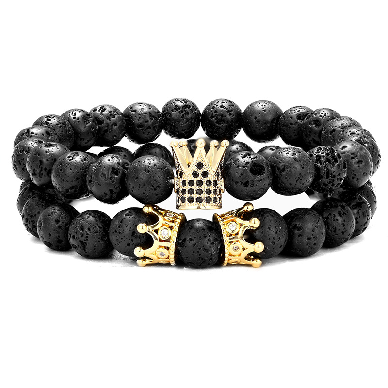 men crown lave stone beads bracelet set men jewelry bracciali bracciale donna brazalete mujer accesorios hombre bileklik erkek, Black
men crown lave stone beads bracelet set men jewelry bracciali bracciale donna brazalete mujer accesorios hombre bileklik erkek, Black
