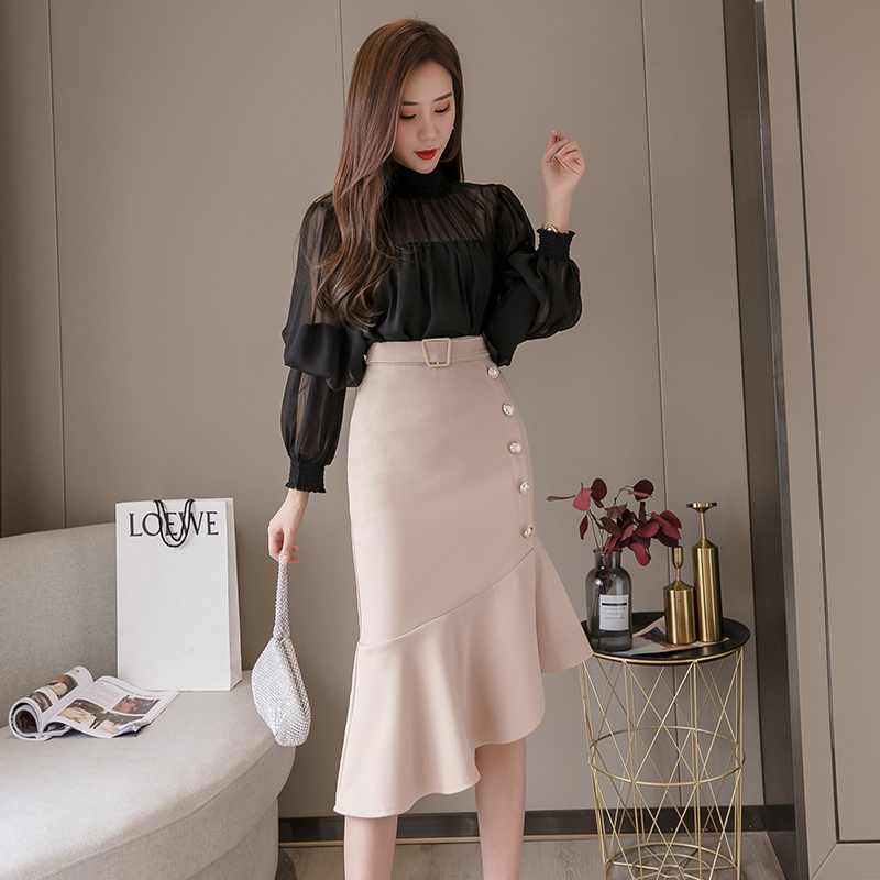 Korean Fashion Women Skirts Elegant Women High Waist Mermaid Skirt Plus Size Woman Irregular Beading Skirt Lady Skirts Womens XL 210306