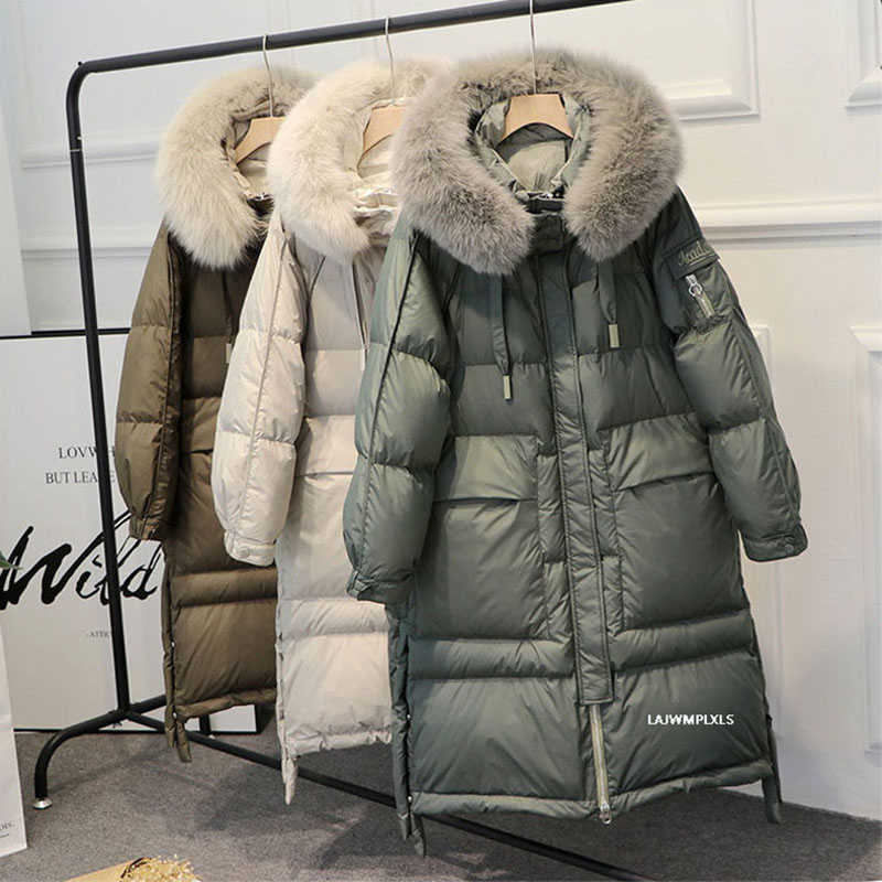 Women's 90% White Duck Down Parka With Real Fur Collar - Warm, Long, Hooded Winter Coat