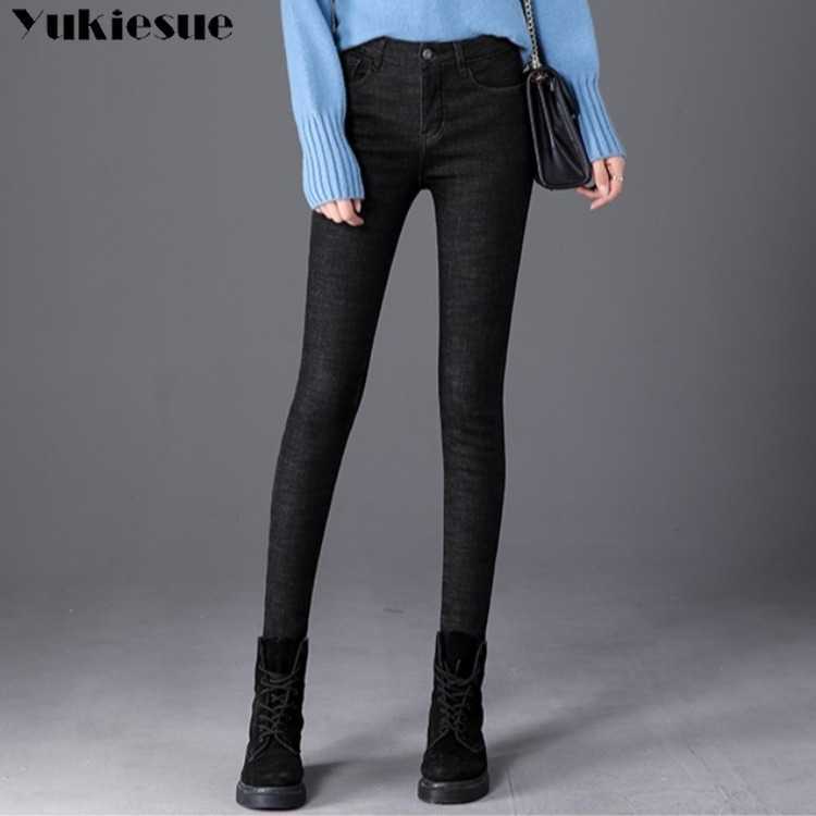 Thick Winter Warm Skinny Jeans for Women Female High Waist Velvet Denim Pants Streetwear Stretch Trousers Plus Size 210922