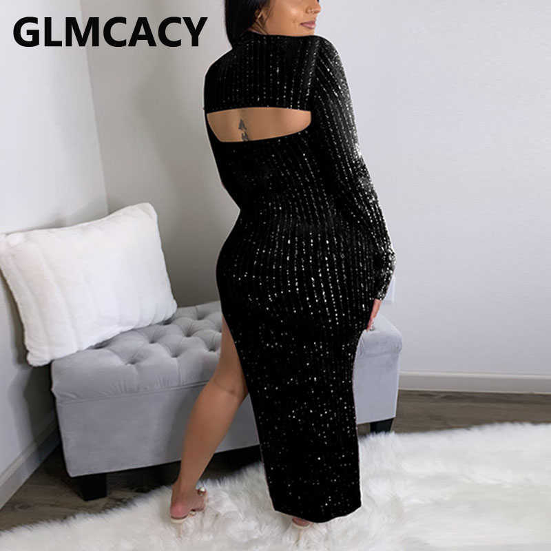 Women Glitter Striped Velvet Dress Sexy Evening Party Club Slit Dress 210702