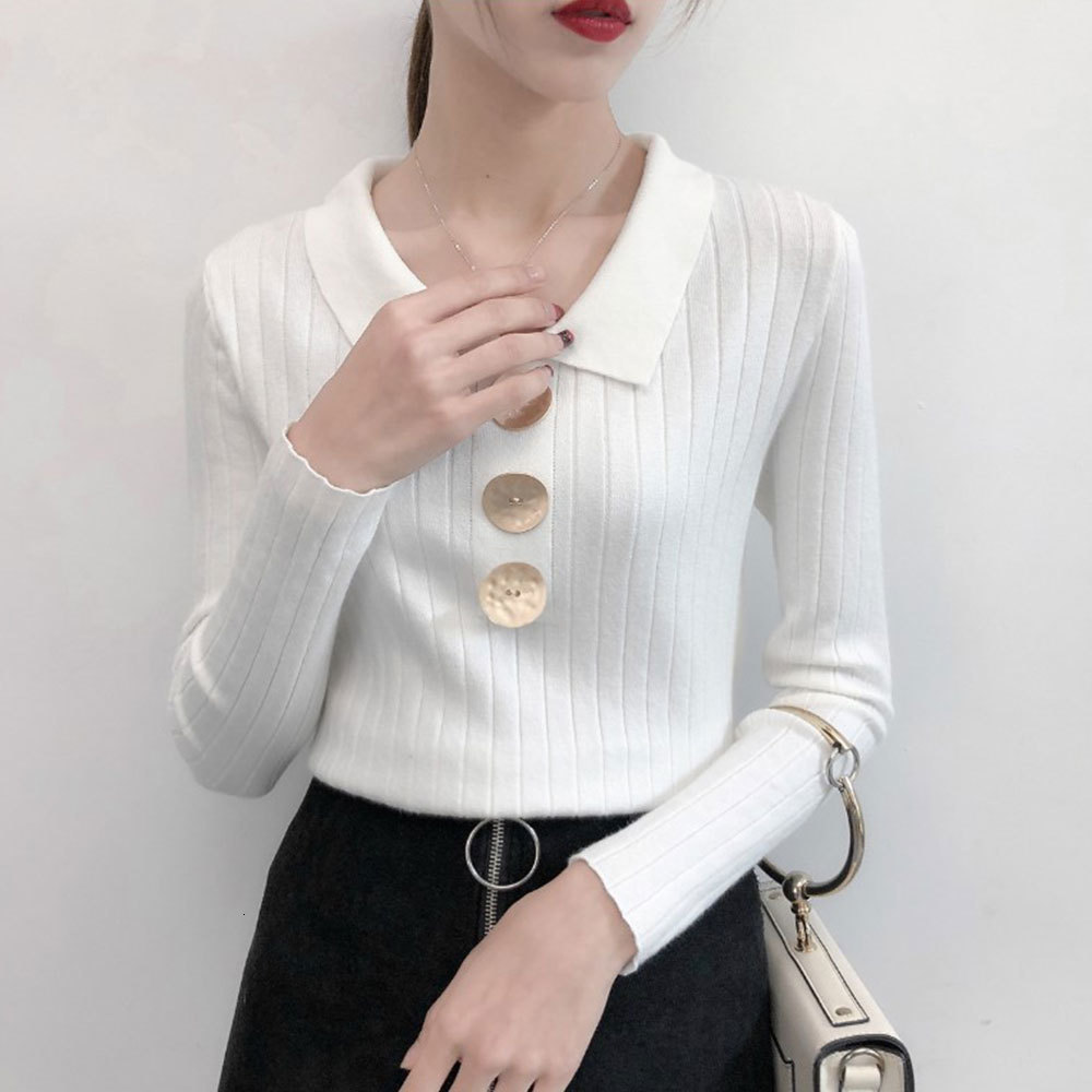 2021 New Winter Warm Korean Pop Knitted Long Sleeve v Neck Chic Slim Sweater Fashion Button Knitting Pullover Pfu2, Black