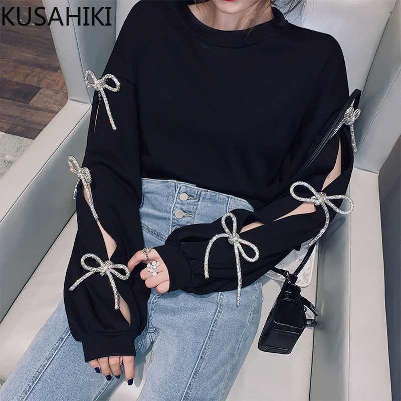 KUSAHIKI Korean Bowknot Hollow-out Long Sleeve Hoodies Causal O-neck Women Sweatshirt Spring Thin Top Jumper 6E346 210602, Black
KUSAHIKI Korean Bowknot Hollow-out Long Sleeve Hoodies Causal O-neck Women Sweatshirt Spring Thin Top Jumper 6E346 210602, Black