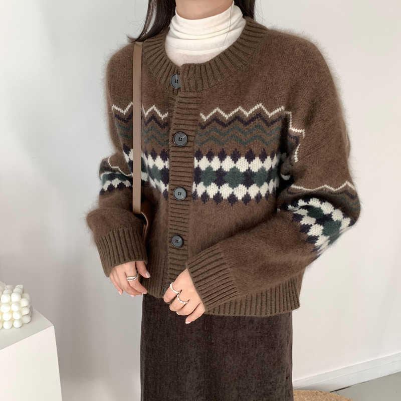 H.SA Women Casual Sweater Cardiganss Long Sleeve Soft Warm Ladies Knitted Jumper Tops Argyle Vintage Cardigan Sweater Female 210716