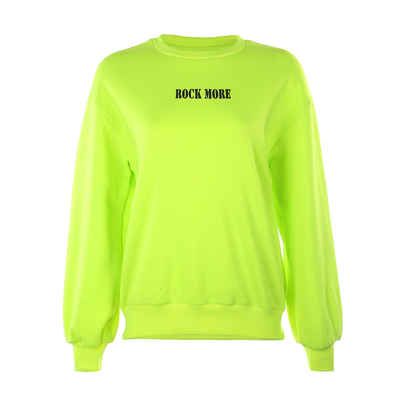 Rockmore Neon Green Letter Printed Long Hoodie Women Harajuku Sweatshirt Streetwear Oversized Womens Hoodies Sweat Femme Shirt 201030