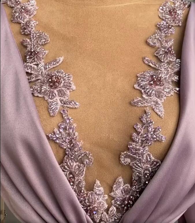 aso ebi arabic lilac lace beaded evening dresses sheer neck prom dresses sheath sexy cheap formal party second reception gowns zj965