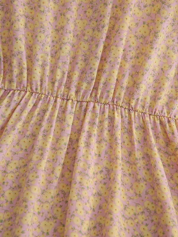 Girls Ditsy Floral Bishop Sleeve Ruffle Trim Dress SHE
