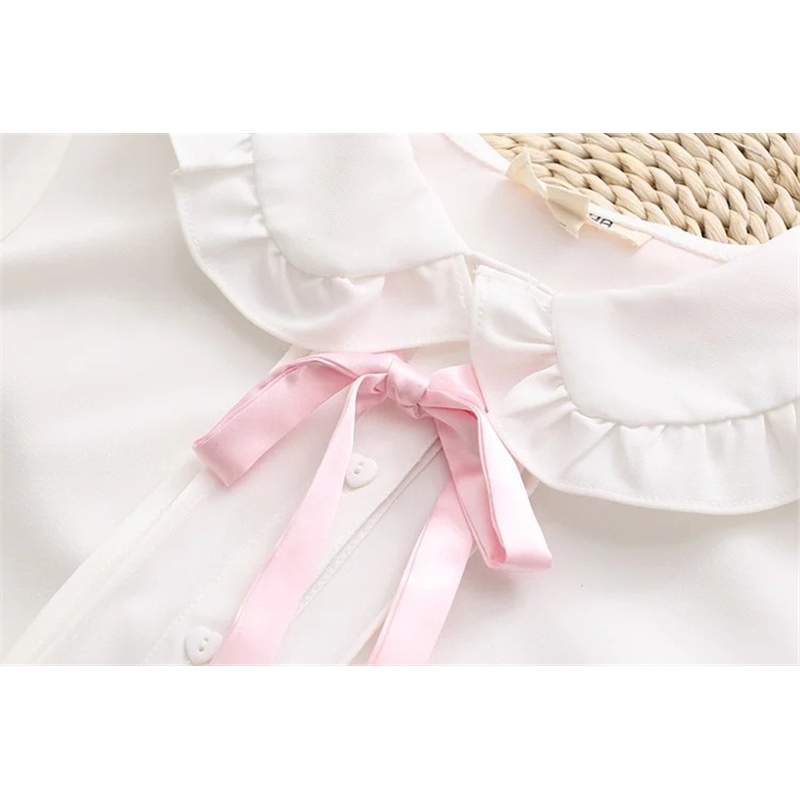 Women blouses girls autumn long sleeve peter pan collar pink bowknot white blouse shirt Japanese school uniform PZ164 T200322