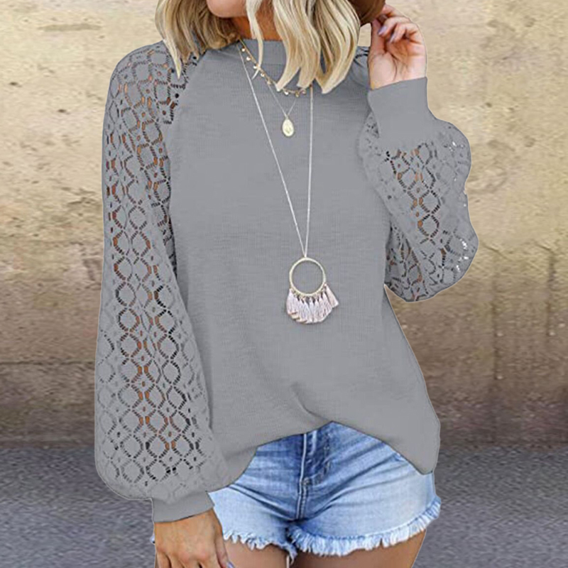White Lace Top Blouses Women Spring Long Sleeve Casual Blouse Shirts Lace Patchwork Ribbed Long shirt Plus Size Streetwear Blusa 210225