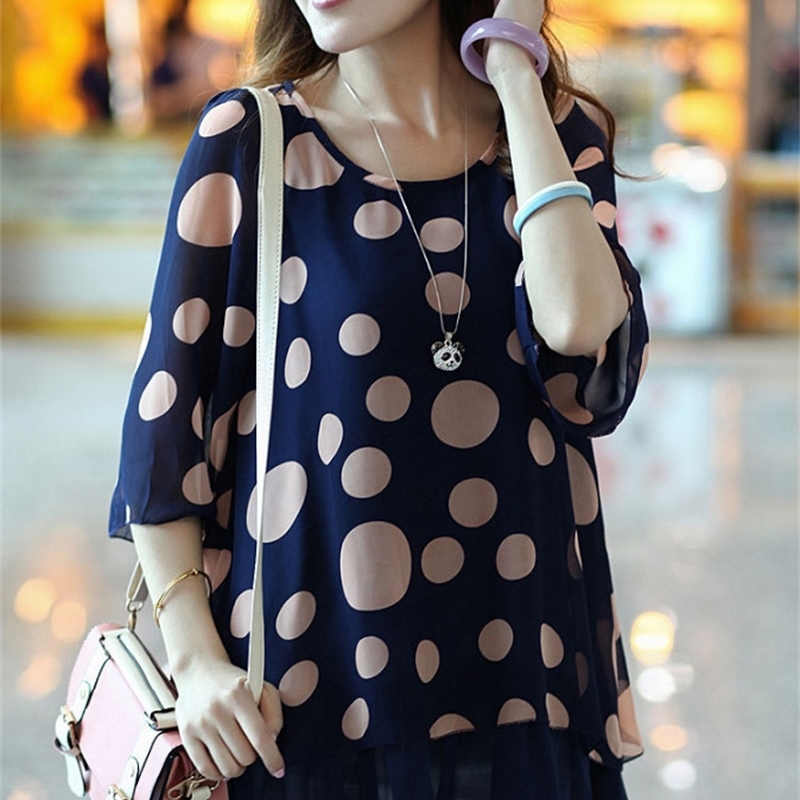 Feminina Robe Korean Women Blouse Shirts New Summer Plus Size Sweet Ruffles Office Wear Polka Dot Chiffon Blouse Tops HJ859 T200322