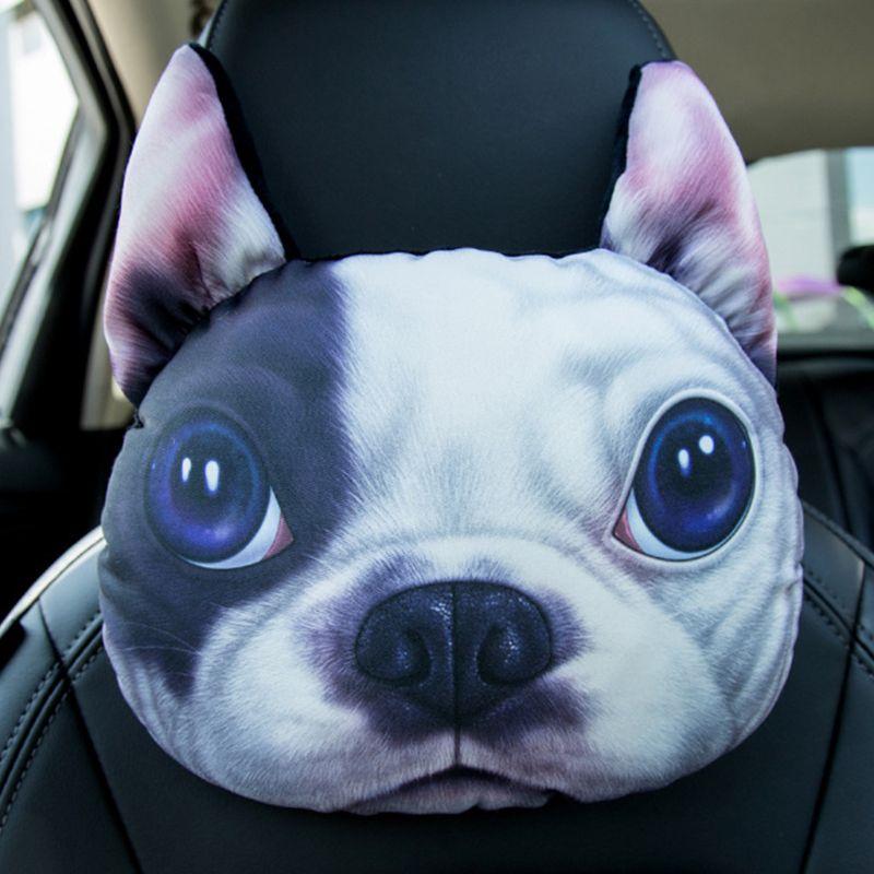 Seat Cushions 3D Printed Schnauzer Teddy Dog Face Car Headrest Neck Rest Auto Safety Cushion/ Support With Carbon F19A