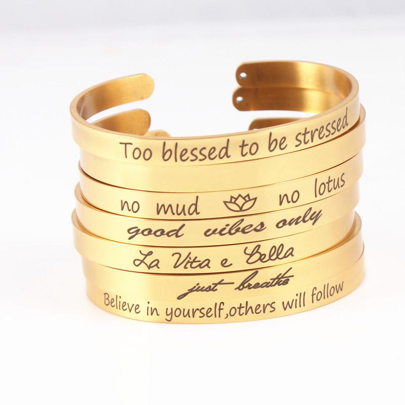 Bangle Gold Stainless Steel Engraved Positive Inspirational Quote Hand Imprint Cuff Mantra Bracelets For Women Men Gift
Bangle Gold Stainless Steel Engraved Positive Inspirational Quote Hand Imprint Cuff Mantra Bracelets For Women Men Gift