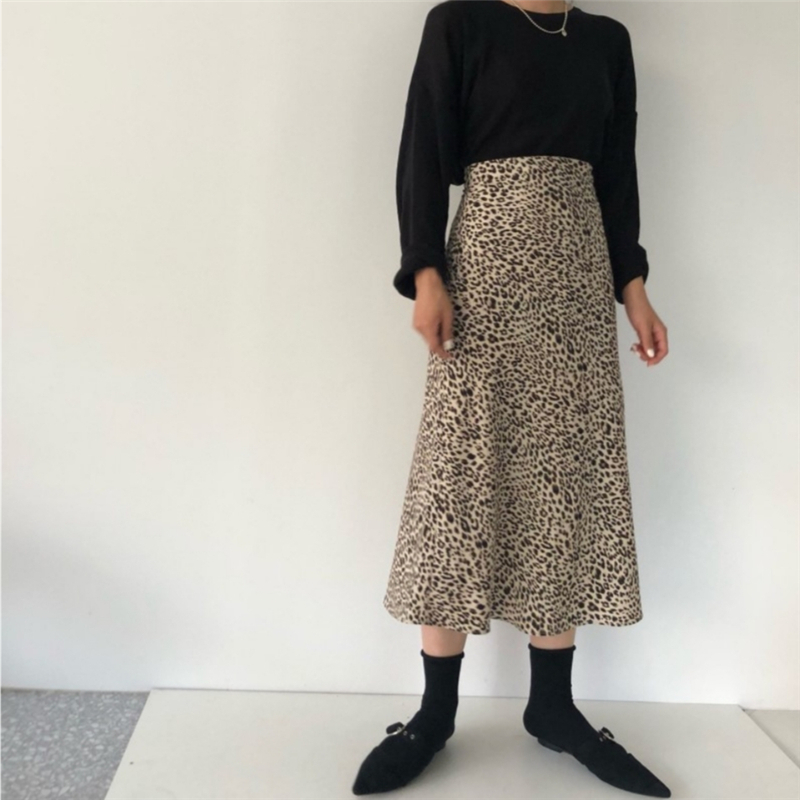 Summer Leopard Print Skirts Women High Waist Sexy Long Skirts Harajuku Streetwear Thin Section Aline Skirt faldas jupe 210306