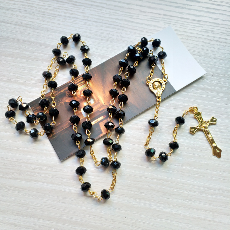 Black Crystal Rosary Necklace Long Gold Jesus Cross Pendant Catholic Religious Prayer Jewelry
Black Crystal Rosary Necklace Long Gold Jesus Cross Pendant Catholic Religious Prayer Jewelry