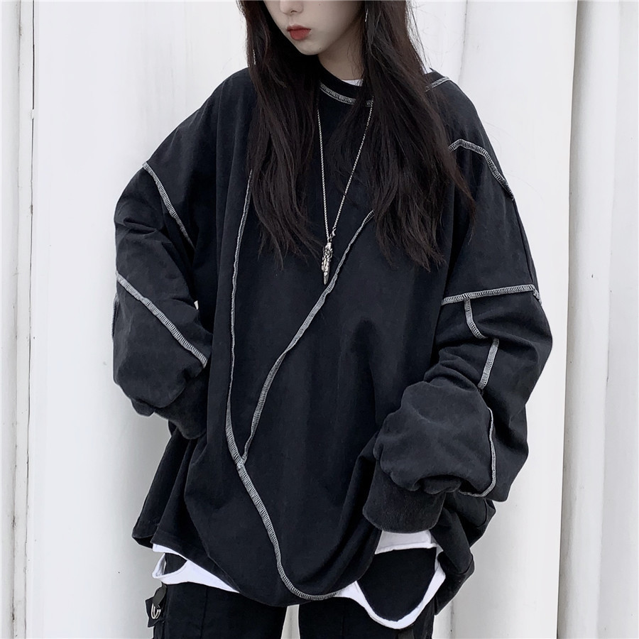 Korean Ulzzang Solid Oversized Hoodies Women Harajuku Kpop Clothes Japanese Streetwear Long Sleeve Friends Sweatshirt Black T200407