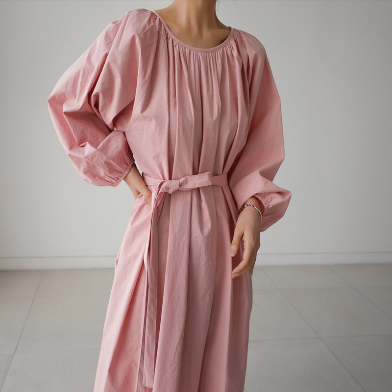 Summer Dress Puff Sleeve Round Neck High Waist Women Large Size Dresses With Pockets Temperament Loose 2H201 210526