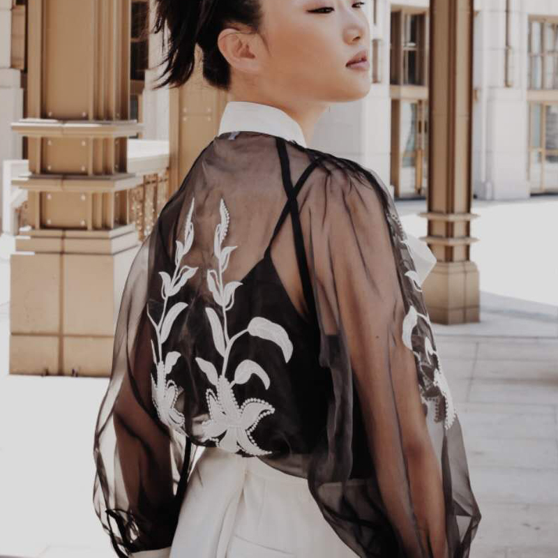 Floral Embroidery Sheer Shirt Summer Clothes Women Bandage Tops Long Lantern Sleeve Vintage Ladies Blouse Korean 210225