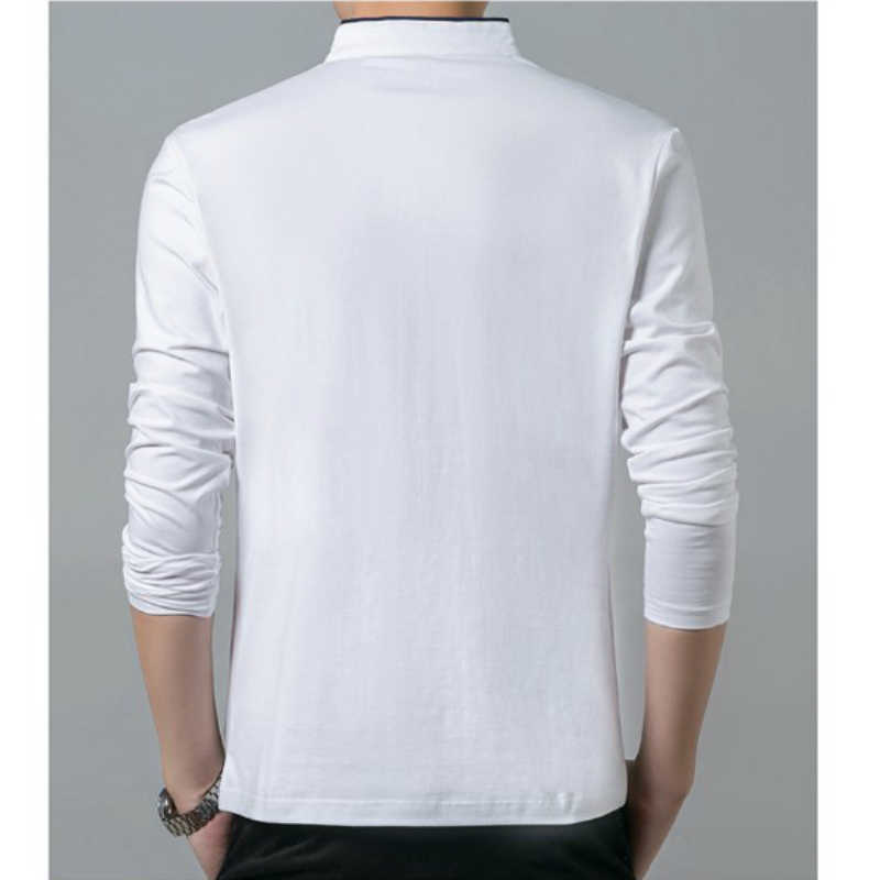 Spring Mens Tshirt Long Sleeve Stand Basic Solid Blouse Tee Shirt Top Casual Cotton T-shirt Men Undershirt 210623