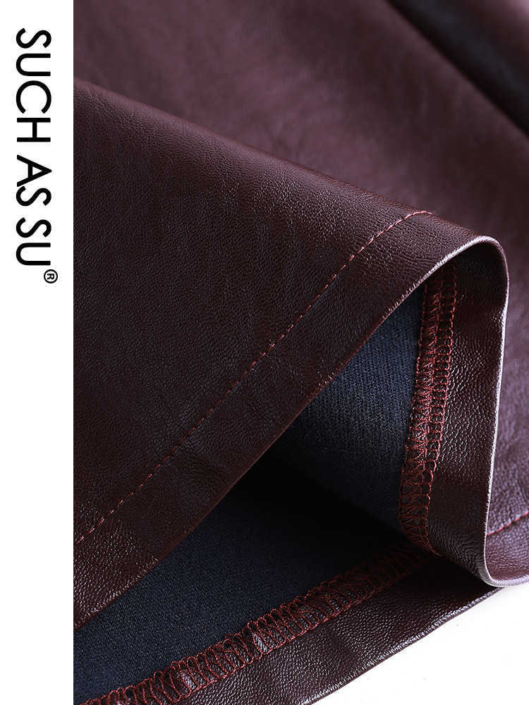 SUCH AS SU 4 Colors Available Autumn Winter Arrival Ladies Skirts Pockets Pleated High Waist Leather Plus Size Women 210621