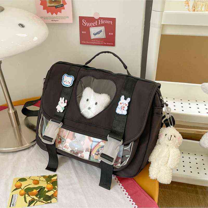 Women Kawaii Backpack for School with Clear Pocket Japanese Harajuku Girls Shoulder Bag Cute Kawaii Heart Ita Bag Anime Y1105