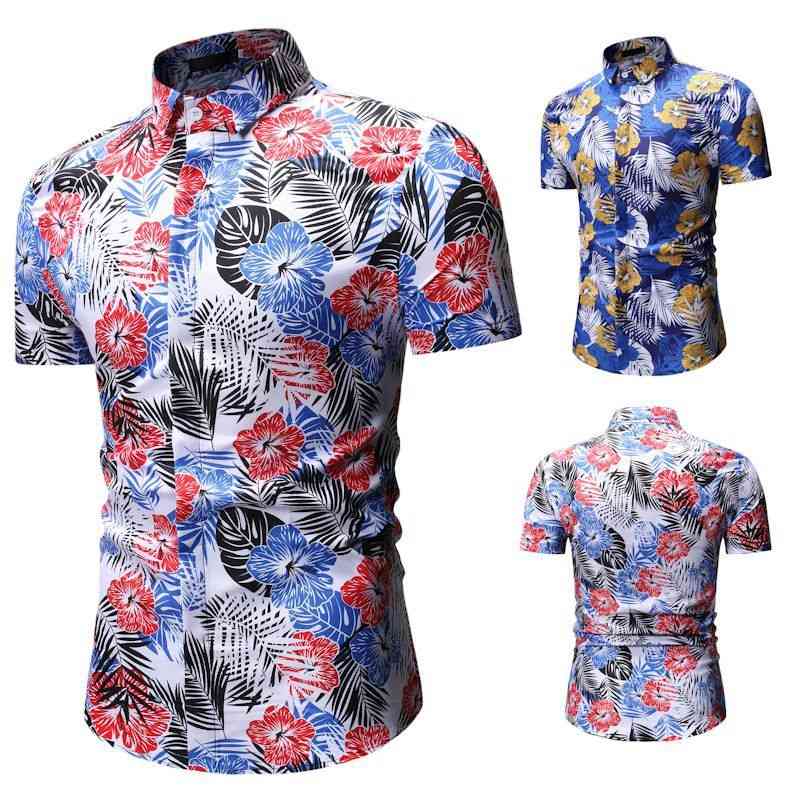 european men's summer new hawaiian beach short sleeve floral shirt, White;black