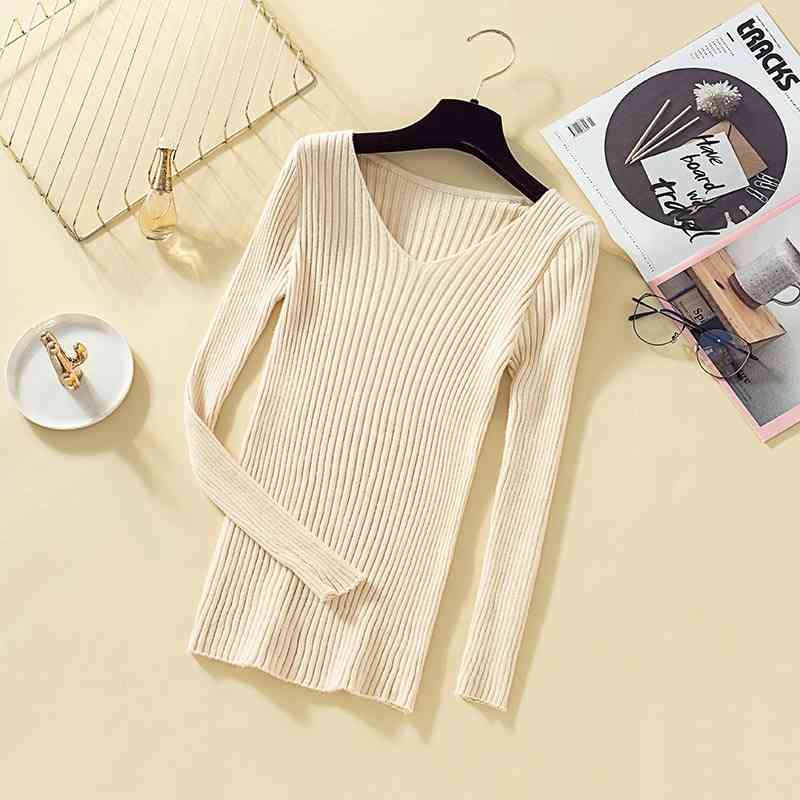 Pullover Knit Sweater Women Winter Clothes Women Jumper V Neck Soft Rib Knitted Winter Tops Knitwear Pull Femme Sweaters 210810wtt