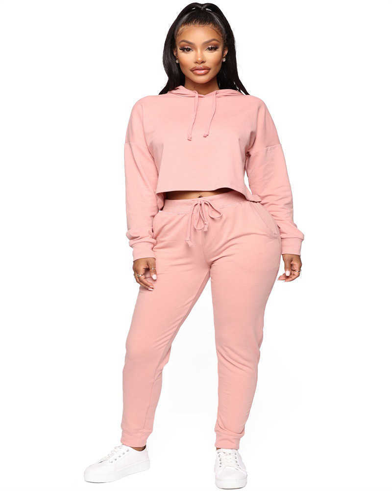 Designers Women Clothes 2023 sweater autumn winter solid color exposed navel two-piece set Fashion S-3XL