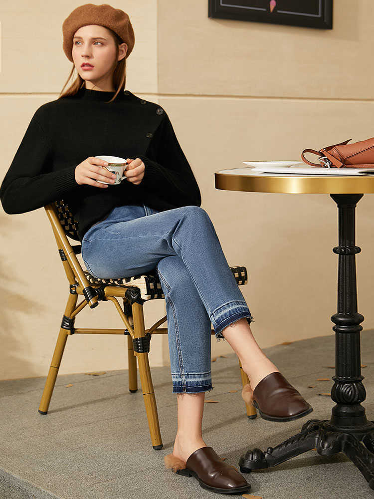 Minimalism Autumn Winter Fashion Women's Sweater Causal Solid Oneck Knitted Sweaters For Women Pullover Tops 12030464 210527