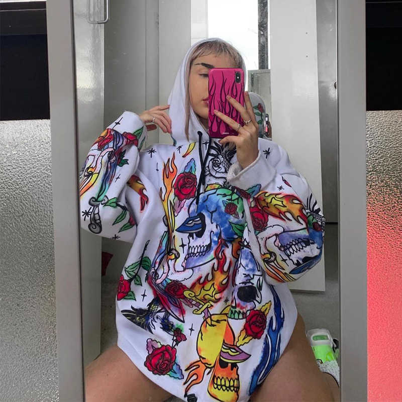 Autumn personality skull graffiti hooded sweatshirt female chic streetwear hip-hop loose long-sleeved 210608, White
Autumn personality skull graffiti hooded sweatshirt female chic streetwear hip-hop loose long-sleeved 210608, White