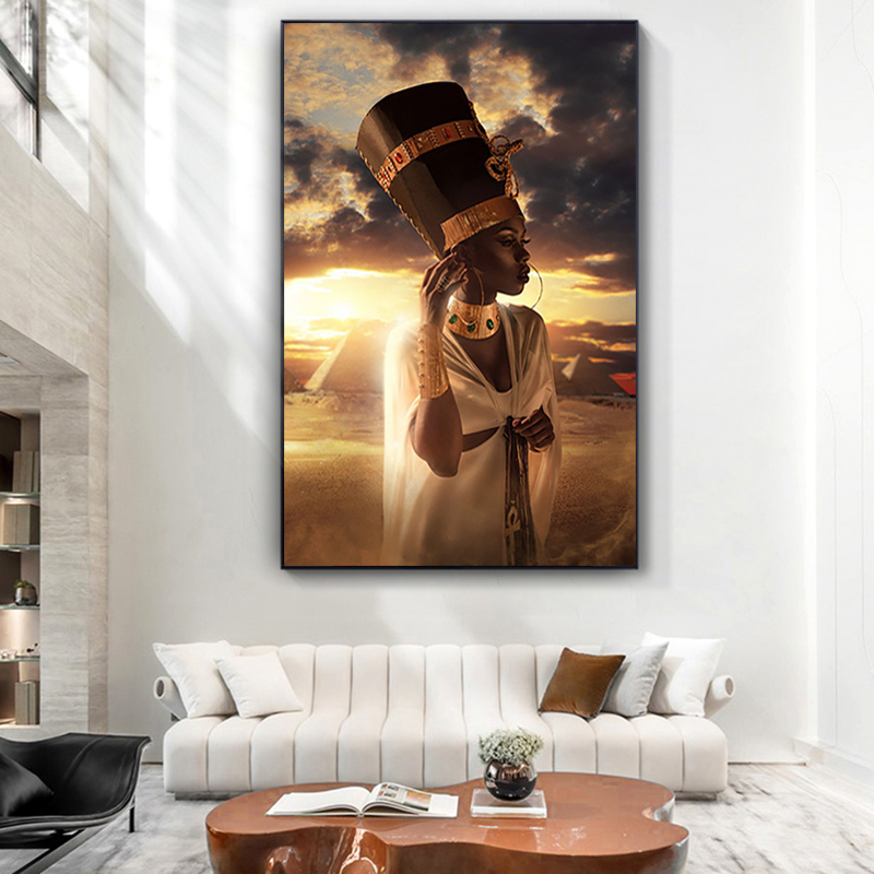 Queen At Sunset Black Woman Canvas Painting for Living Room African Figure Art Pictures Print Wall Posters Home Decor Cuadros