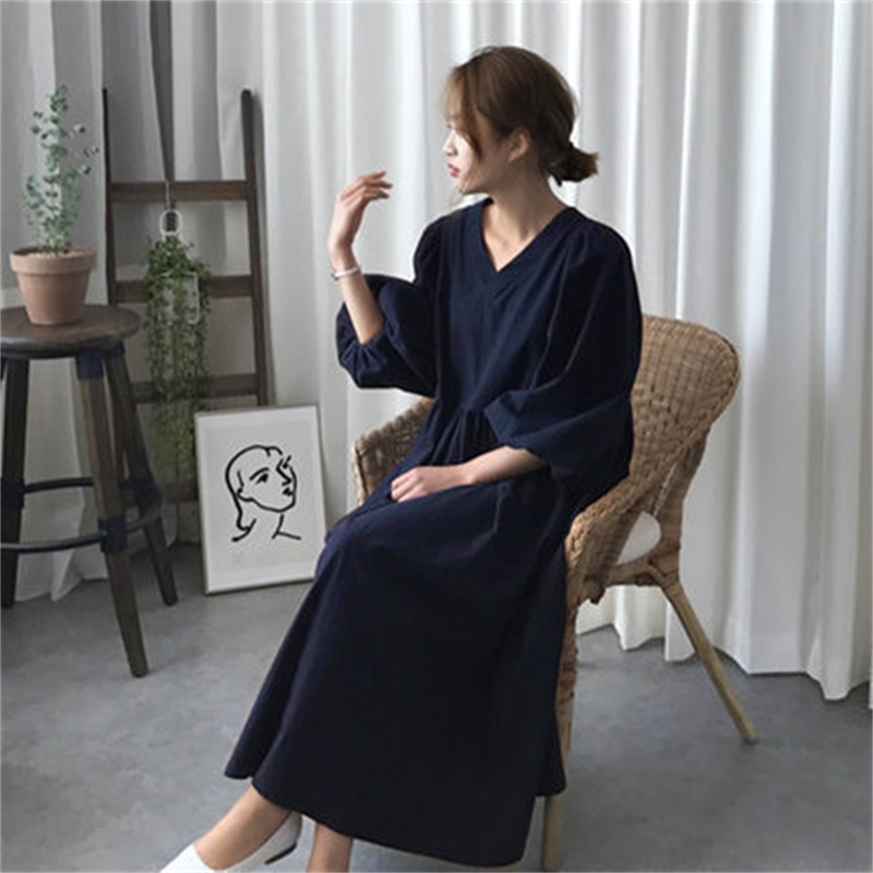 TVVOVVIN New Korean Style Women Long Dress Loose Pluz Size Cotton And Linen Dress Female Summer Women Clothing F253 T200113