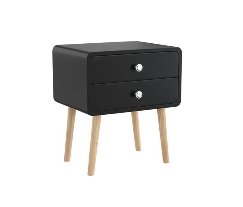 Bedroom Furniture Nightstand Round Corner Cabinet Bedside Table with 2 Drawers Suitable for Bedroom/Living Room/Side Table (Black)