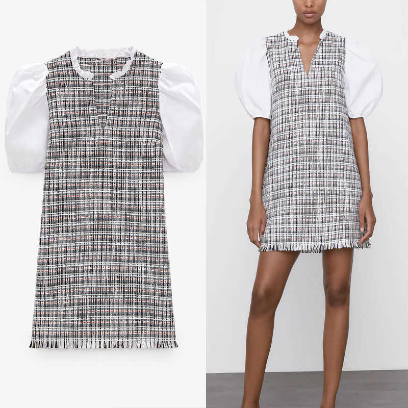 Za Vintage Textured Weave Mini Dress Women Short Puff Sleeve Frayed Hem Party Dresses Woman Fashion Spliced Summer Vestidos 210602, As picture
Za Vintage Textured Weave Mini Dress Women Short Puff Sleeve Frayed Hem Party Dresses Woman Fashion Spliced Summer Vestidos 210602, As picture